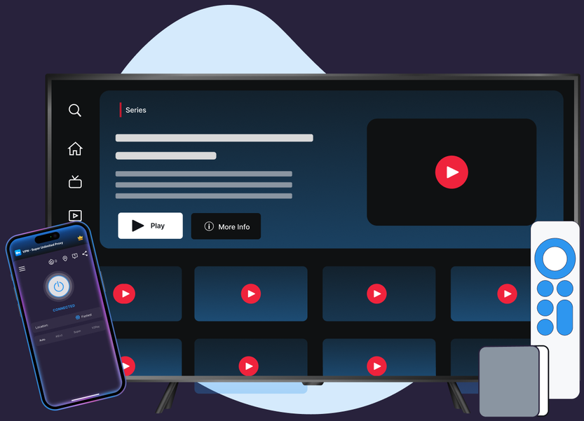 VPN Super streaming on TV, phone and connected devices