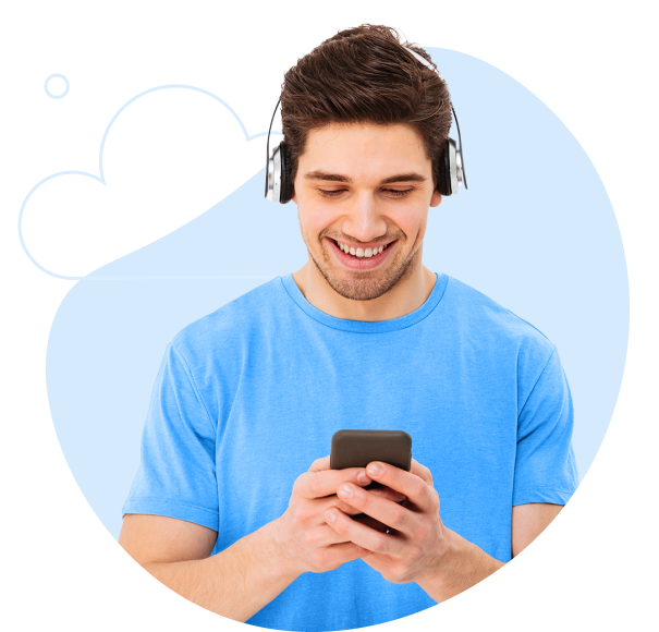 Person wearing headphones using VPN Super on their phone